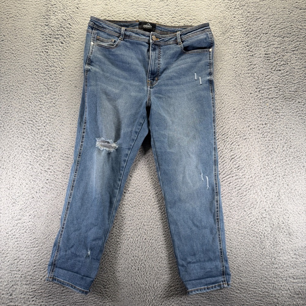 Jordache Jeans Womens 14 Blue Cotton Denim Straight Curvy Hi-Rise Faded Workwear